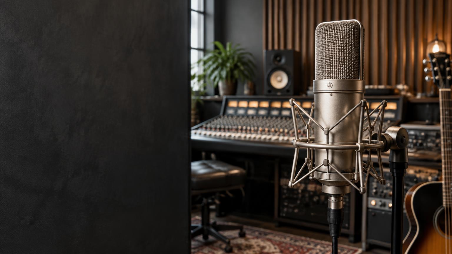 Condenser microphone at an analog recording console